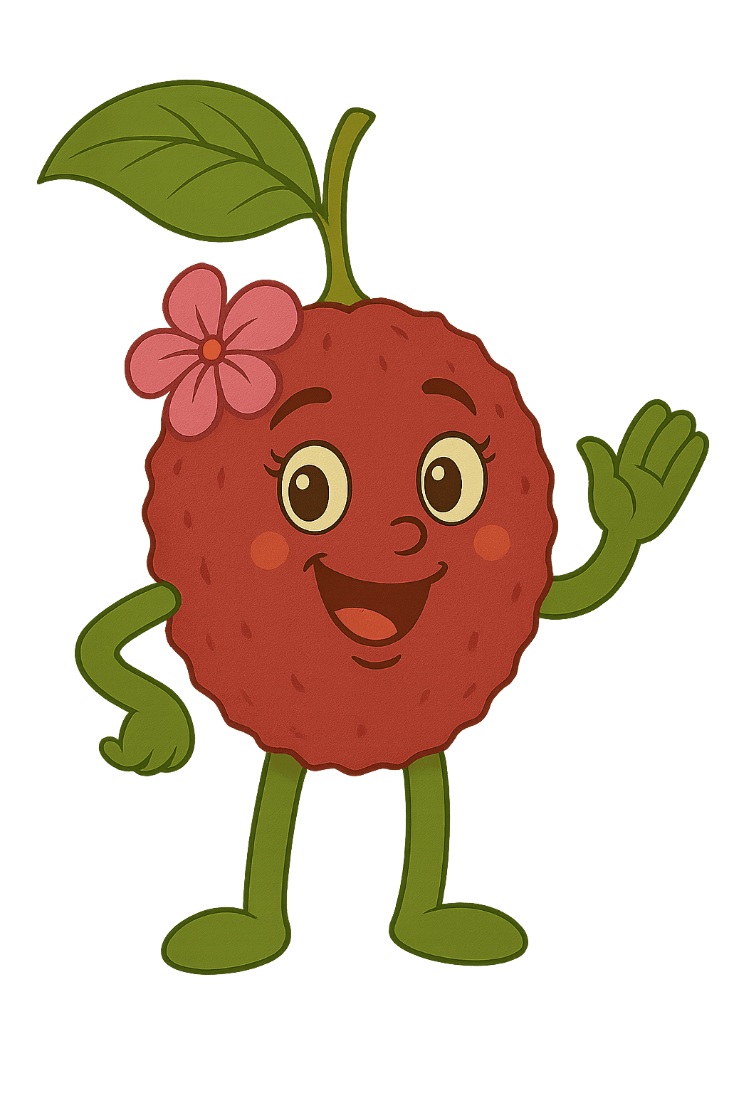 Kaia Lychee character with round lychee design and cheerful expression