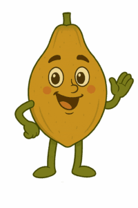 Keone Papaya character with green and orange papaya tones and a friendly smile