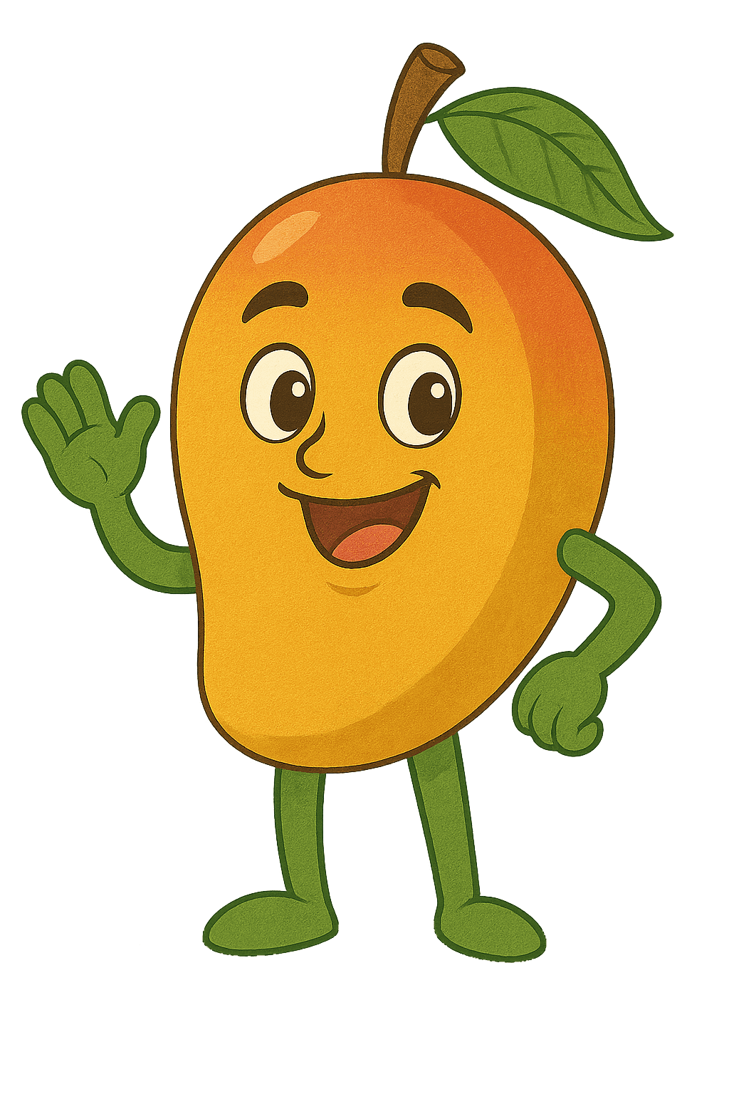 Kimo Mango character glowing with golden mango colors