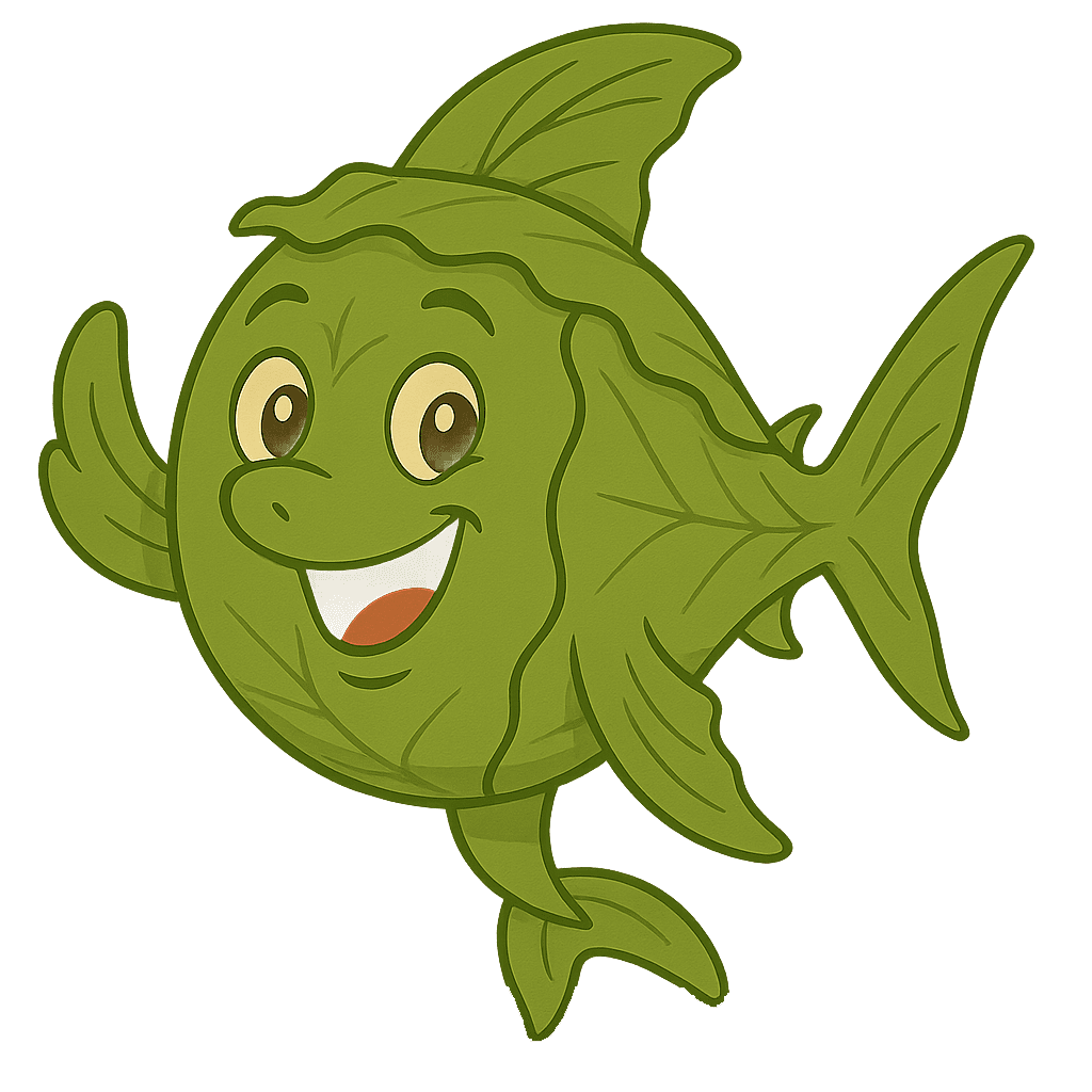 Koa Lettuce Shark character swimming with leafy green details