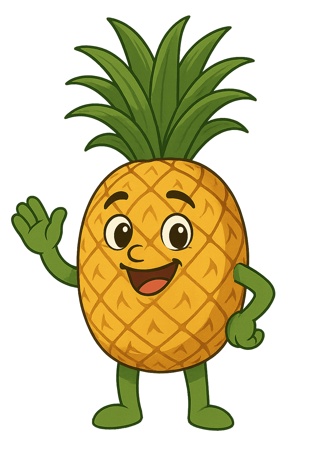 Lulu Pineapple character with spiky green leaves and a sunny personality