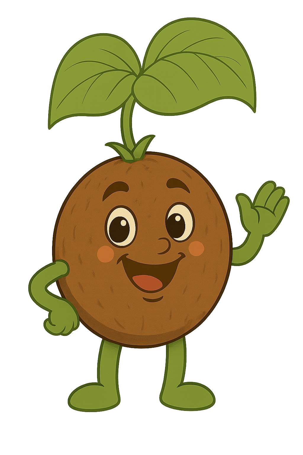 Nani the Coconut character with a strong shell and gentle smile